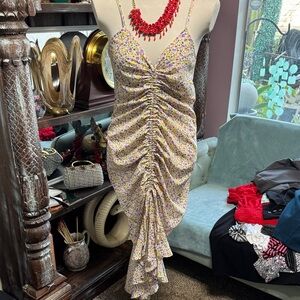 Floral Asymmetrical Ruched Dress